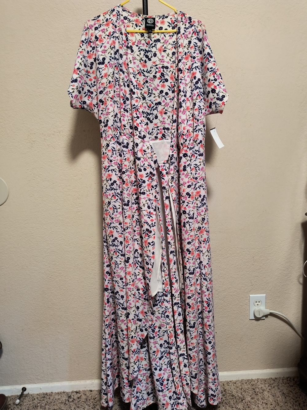 Bobeau Cream Floral Top with Pink & Navy Flowers